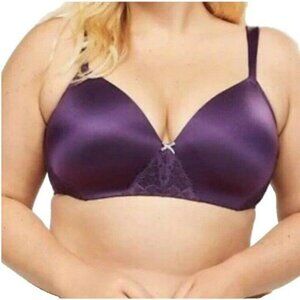 Cacique Lane Bryant T Shirt Bra 44D Simply Wire Free Lightly Lined  Purple Lace